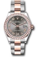 Rolex Steel and Everose Gold Datejust 31 Watch - 46 Diamond Bezel - Dark Rhodium Diamond Roman VI Dial - Oyster Bracelet - 278381RBR dkrhdr6o