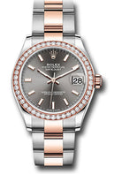 Rolex Steel and Everose Gold Datejust 31 Watch - 46 Diamond Bezel - Dark Rhodium Index Dial - Oyster Bracelet - 278381RBR dkrhio