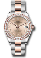 Rolex Steel and Everose Gold Datejust 31 Watch - 46 Diamond Bezel - RosŽ Roman Dial - Oyster Bracelet - 278381RBR roro