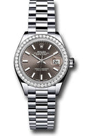 Rolex Platinum Lady-Datejust 28 Watch - 44 Diamond Bezel - Dark Grey Index Dial - President Bracelet - 279136RBR dkgip