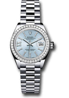 Rolex Platinum Lady-Datejust 28 Watch - 44 Diamond Bezel - Ice Blue Diamond Index Dial - President Bracelet - 279136RBR ib36dix8dp