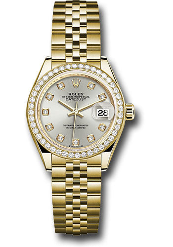 Rolex Yellow Gold Lady-Datejust Watch - 44 Diamond Bezel - Silver Diamond Dial - Jubilee Bracelet - 279138rbr sdj