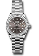 Rolex White Gold Lady-Datejust Watch - 44 Diamond Bezel - Dark Grey Index Dial - President Bracelet - 279139rbr dkgip