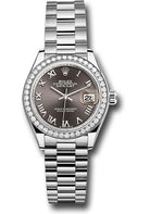 Rolex White Gold Lady-Datejust Watch - 44 Diamond Bezel - Dark Grey Roman Dial - President Bracelet - 279139rbr dkgrp