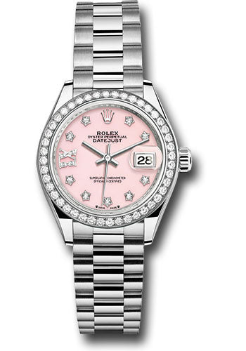 Rolex White Gold Lady-Datejust Watch - 44 Diamond Bezel - Pink Opal Diamond Dial - President Bracelet - 279139rbr po9dix8dp