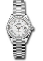 Rolex White Gold Lady-Datejust Watch - 44 Diamond Bezel - White Roman Dial - President Bracelet - 279139rbr wrp