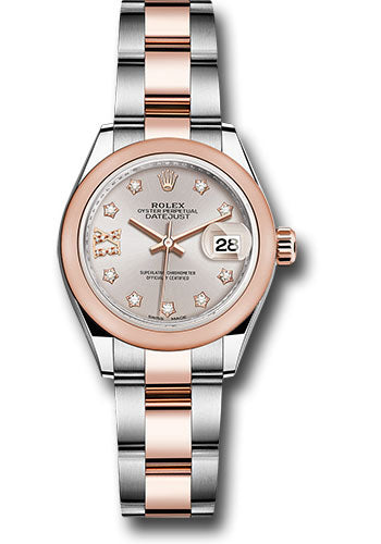 Rolex Steel and Everose Gold Rolesor Lady-Datejust 28 Watch - Domed Bezel - Sundust Diamond Star Dial - Oyster Bracelet - 279161 su9dix8do