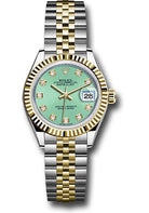 Rolex Steel and Yellow Gold Rolesor Lady-Datejust 28 Watch - Fluted Bezel - Mint Green Diamond Dial - Jubilee Bracelet - 279173 mgdj