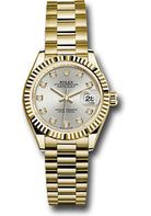 Rolex Yellow Gold Lady-Datejust Watch - Fluted Bezel - Silver Diamond Dial - President Bracelet - 279178 sdp