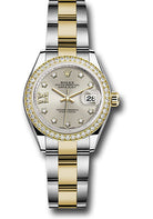 Rolex Steel and Yellow Gold Rolesor Lady-Datejust 28 Watch - Diamond Bezel - Silver Diamond Star Dial - Oyster Bracelet - 279383RBR s9dix8do