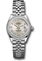 Rolex Steel and White Gold Rolesor Lady-Datejust 28 Watch - 44 Diamond Bezel - Silver Roman Dial - Jubilee Bracelet - 279384RBR srj