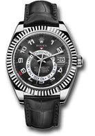 Rolex White Gold Sky-Dweller Watch - Black Arabic Dial - Black Leather Strap - 326139 bk