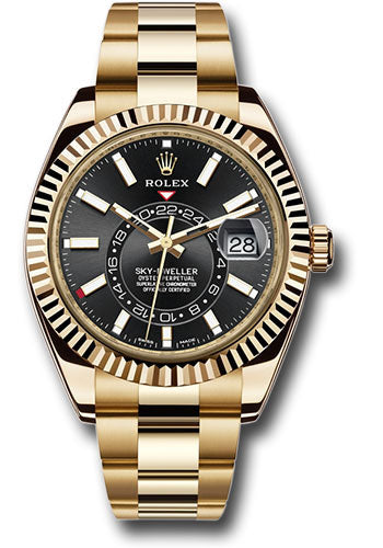 Rolex Yellow Gold Sky-Dweller Watch - Black Index Dial - Oyster Bracelet - 336938 bk