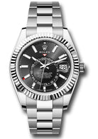 Rolex White Rolesor Sky-Dweller Watch - Fluted Ring Command Bezel - Black Index Dial - Oyster Bracelet - 336934 bkio