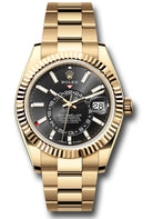 Rolex Yellow Gold Sky-Dweller Watch - Fluted Ring Command Bezel - Black Index Dial - Oyster Bracelet - 336938 bkio