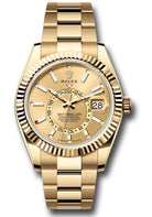 Rolex Yellow Gold Sky-Dweller Watch - Fluted Ring Command Bezel - Champagne Index Dial - Oyster Bracelet - 336938 chio