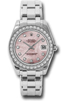 Rolex White Gold Datejust Pearlmaster 34 Watch - 34 Diamond Bezel - Pink Mother-Of-Pearl Diamond Dial - 81299 pmd