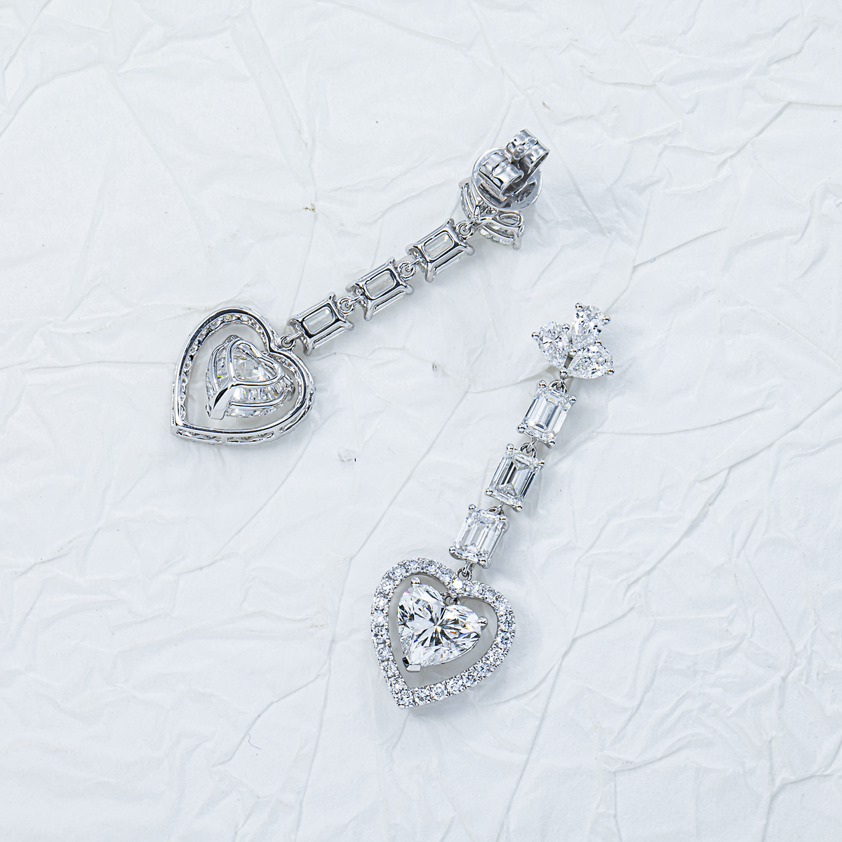 IGI certified Lab Grown Multi Shape Diamond Drop Earrings 6.94ctw in 10K white gold, additional view