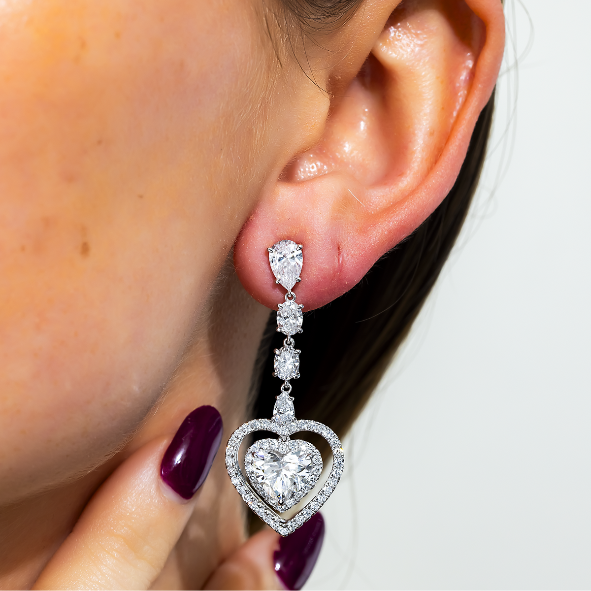 IGI certified Lab Grown Multi Shape Diamond Drop Earrings 7.88ctw in 10K white gold, alternate view