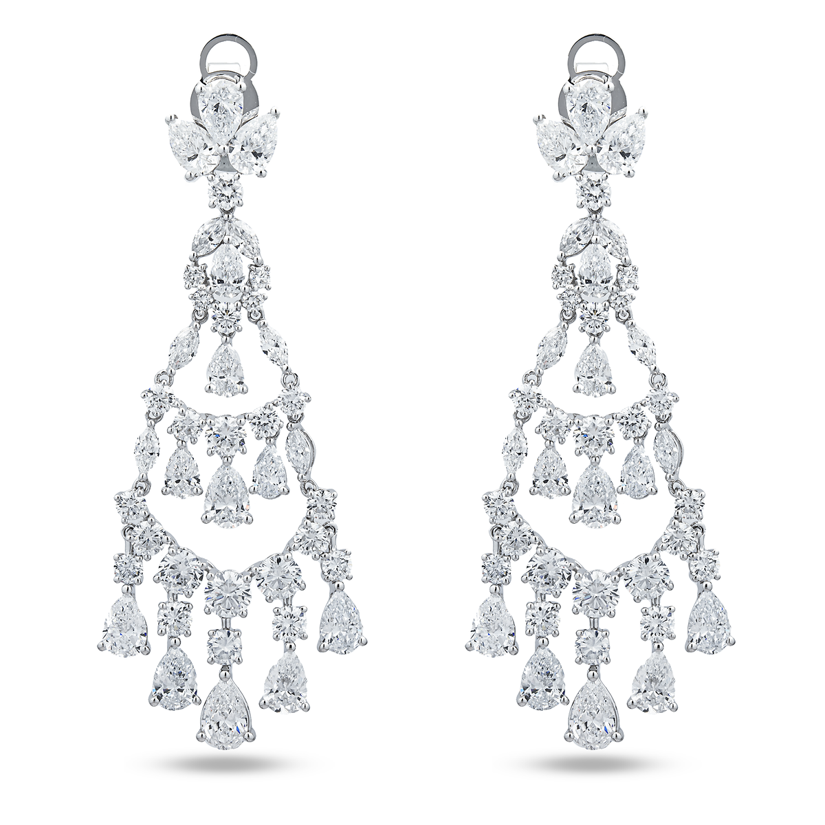 Lab Grown Multi Cut Diamond Chandelier Drop Earrings 15.04ctw in 10K white gold