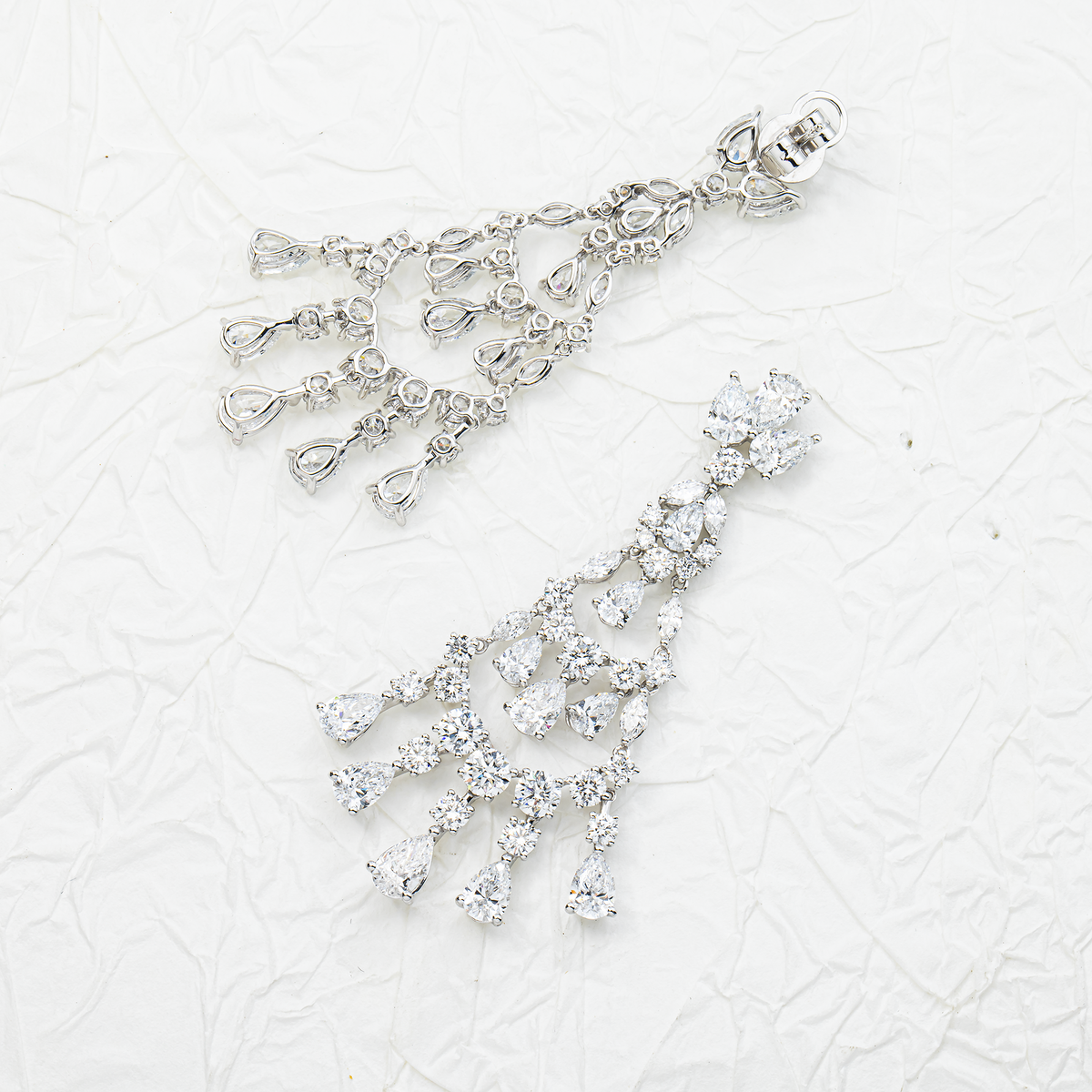 Lab Grown Multi Cut Diamond Chandelier Drop Earrings 15.04ctw in 10K white gold, additional view