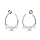 Lab Grown Emerald & Round Diamond Open Hoop Earrings 6.00ctw in 10K white gold