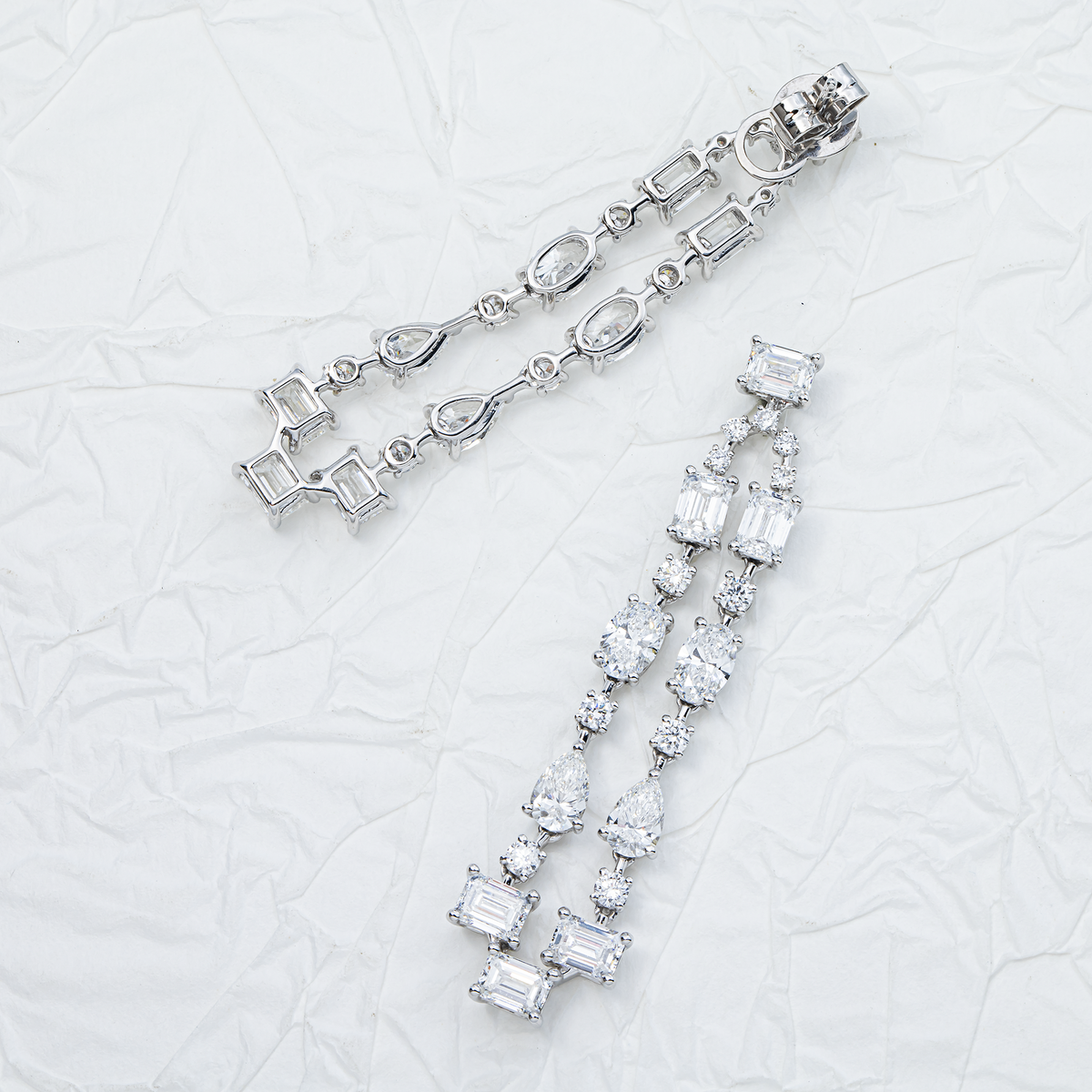 Lab Grown Multi Shape Diamond Drop Earrings 9.00ctw in 10K white gold, additional view