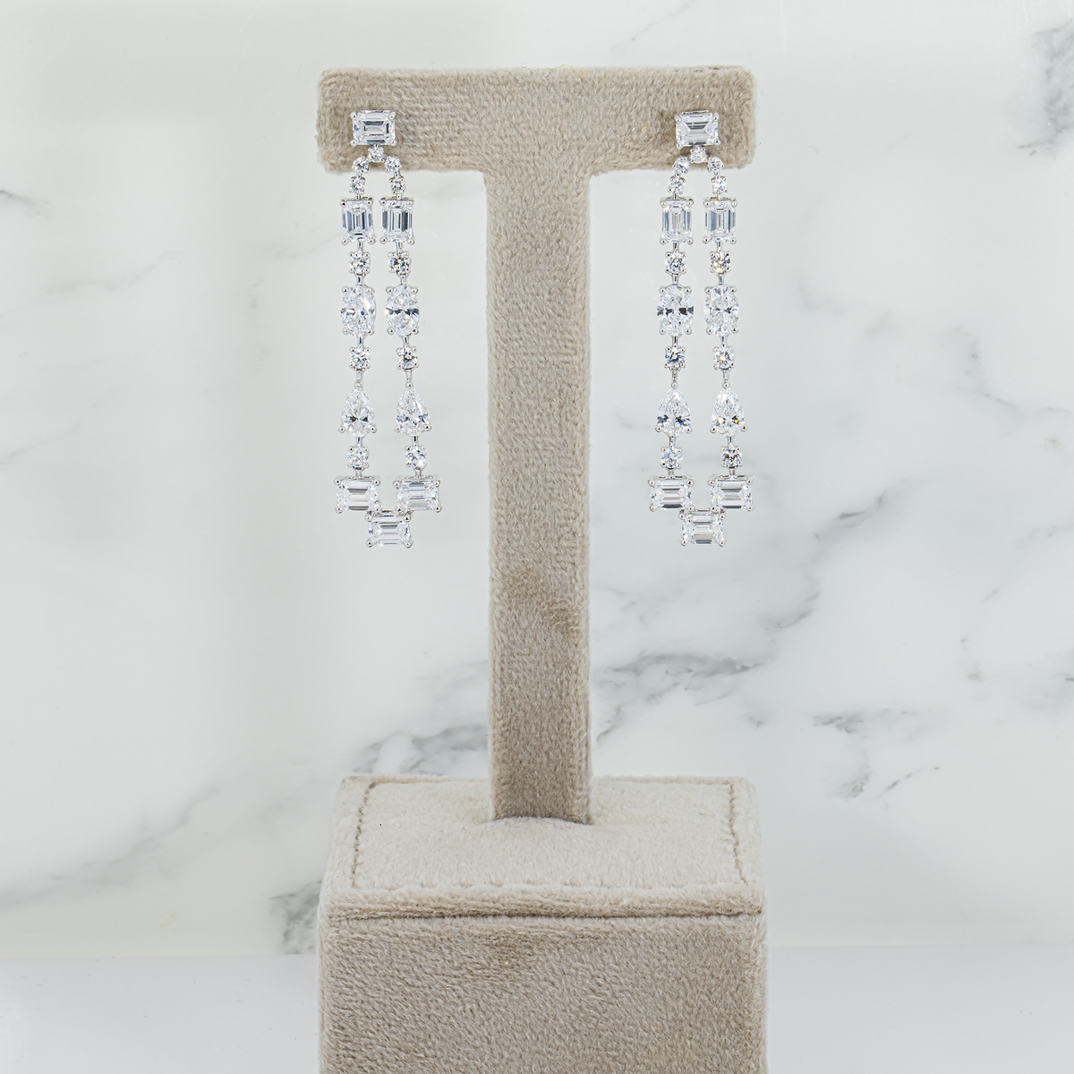 Lab Grown Multi Shape Diamond Drop Earrings 9.00ctw in 10K white gold, alternate view