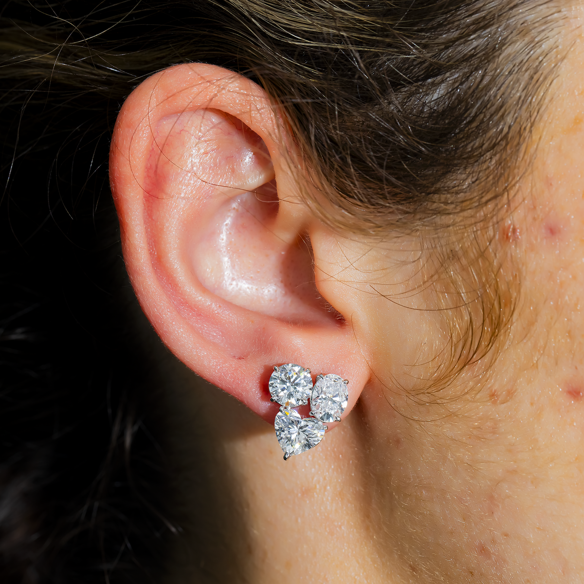 Lab Grown Multi Shape Diamond Stud Earrings 7.48ctw in 10K white gold, alternate view