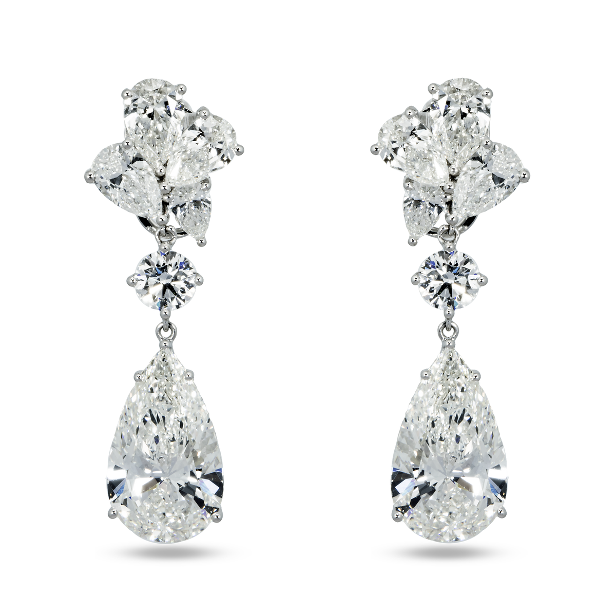 IGI certified Lab Grown Round & Pear Cut Diamond Drop Earrings 10.79ctw in 10K white gold