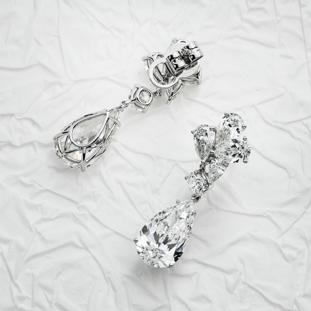 IGI certified Lab Grown Round & Pear Cut Diamond Drop Earrings 10.79ctw in 10K white gold, additional view