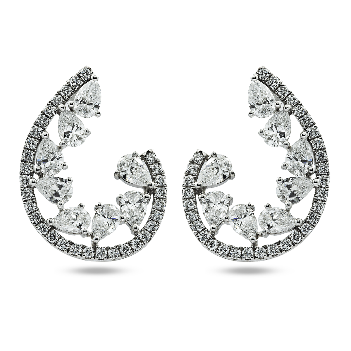 Lab Grown Pear & Round Diamond Drop Earrings 3.69ct in 10K white gold