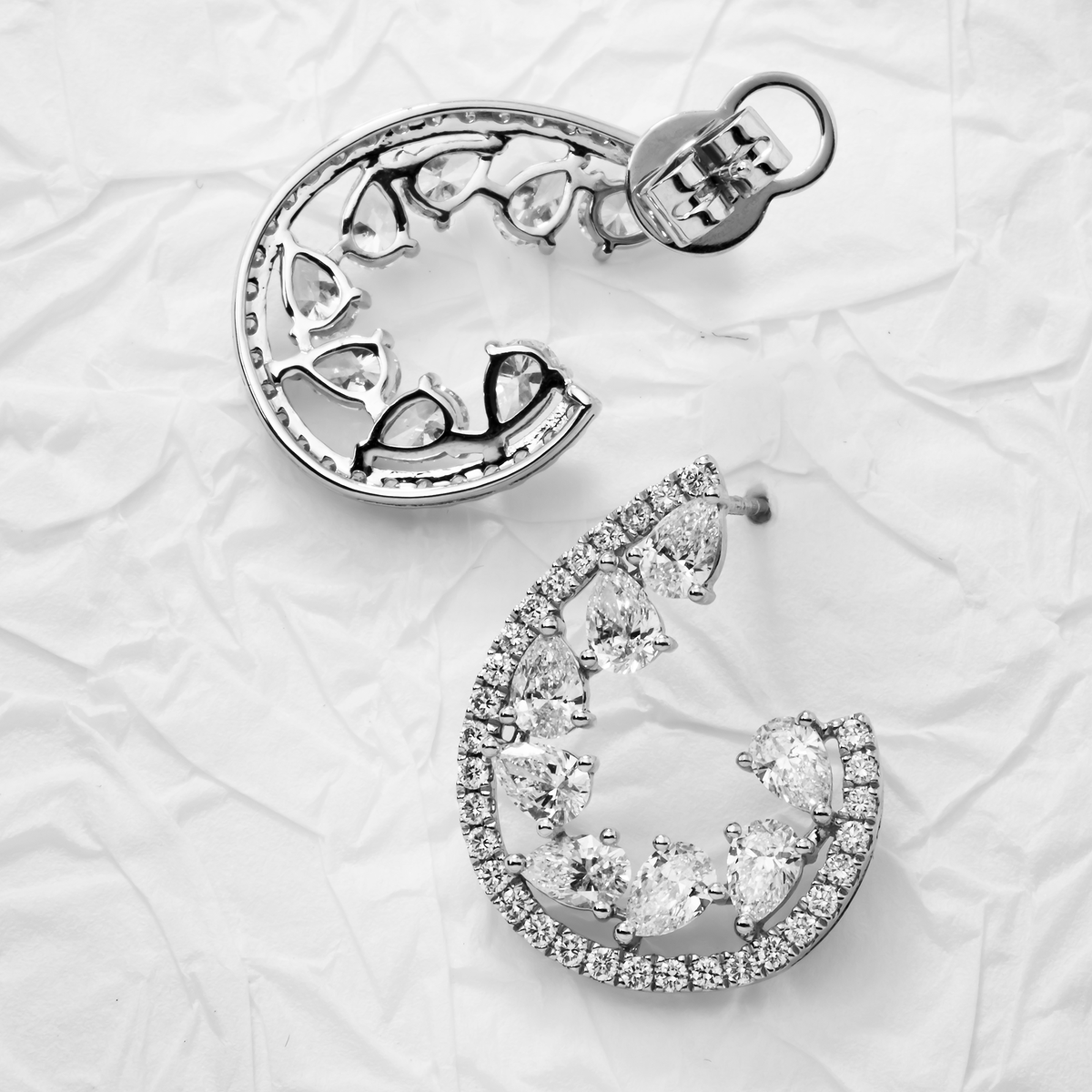 Lab Grown Pear & Round Diamond Drop Earrings 3.69ct in 10K white gold, additional view