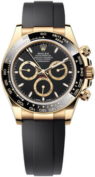 Rolex Yellow Gold Daytona 40, Black Ceramic Bezel, Black Index Dial, Black Oysterflex, Ref. 126518LN