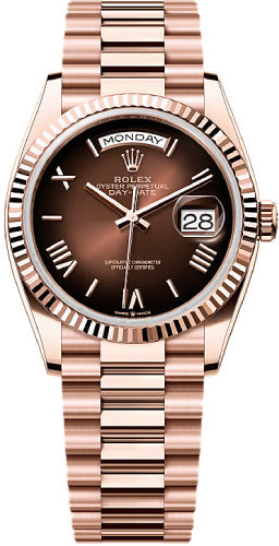 Rolex Day-Date 36 36mm Brown Ombré Dial Fluted Bezel President Bracelet - 128235