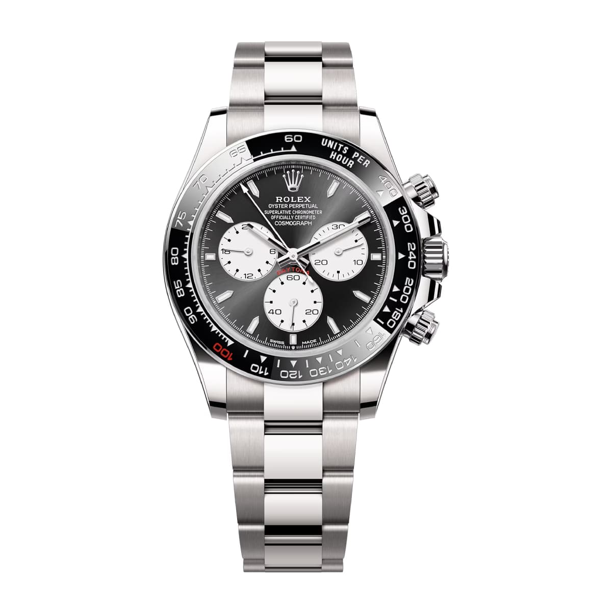 Rolex White Gold Daytona 40 "Le Mans", Black Ceramic Bezel, White and Black Dial, Oyster Bracelet, Ref. 126529LN