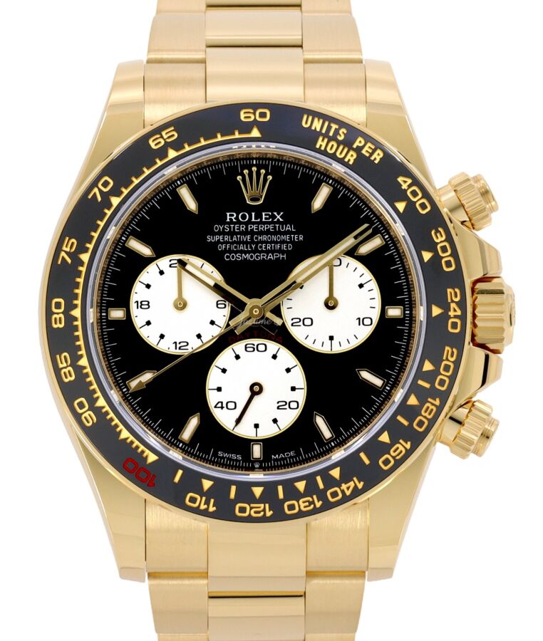Rolex Yellow Gold Daytona 40 "Le Mans", Black Ceramic Bezel, White and Black Dial, Oyster Bracelet, Ref. 126528LN