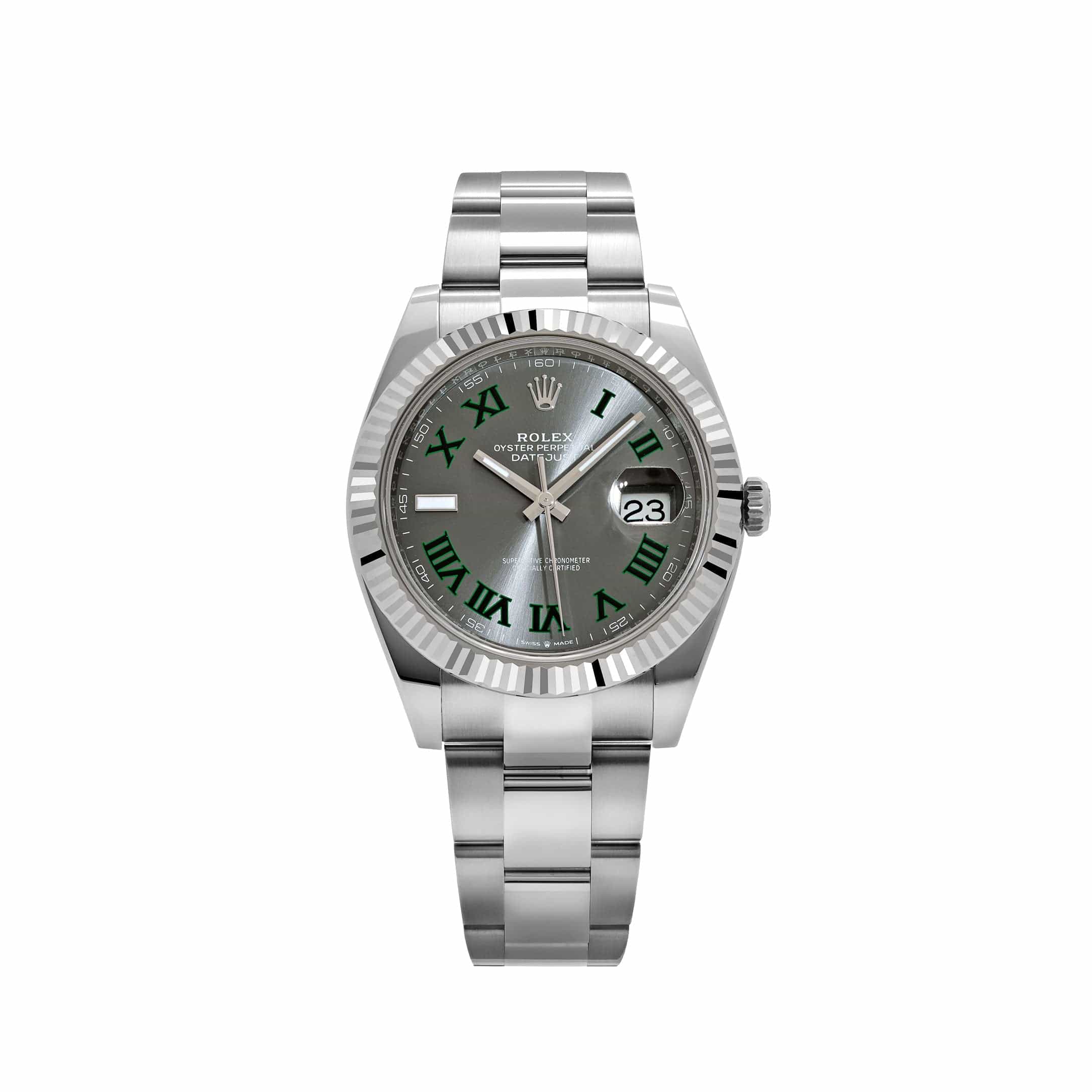 Rolex Steel and White Gold Datejust 36, Fluted Bezel, Wimbledon Dial, Oyster Bracelet, Ref. 126234