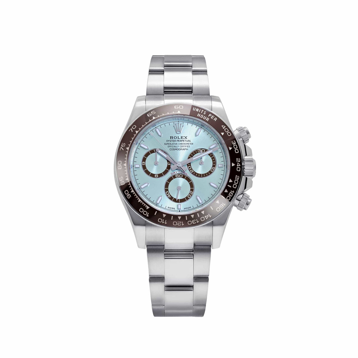 Rolex Platinum Daytona 40, Chestnut Brown Ceramic Bezel, Ice-Blue Index Dial, Oyster Bracelet, Ref. 126506