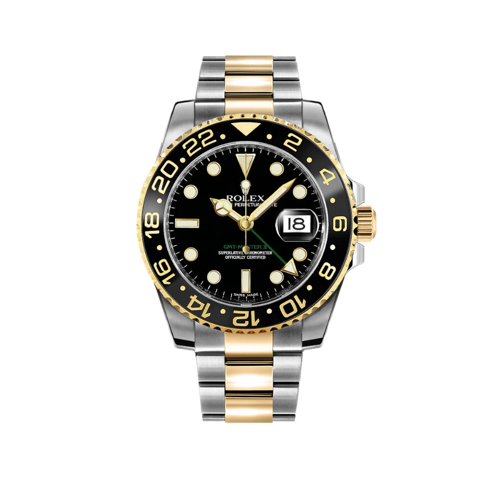 Rolex Steel and Yellow Gold GMT-Master II 40, Black Ceramic Bezel, Black Dial, Oyster Bracelet, Ref. 116713LN
