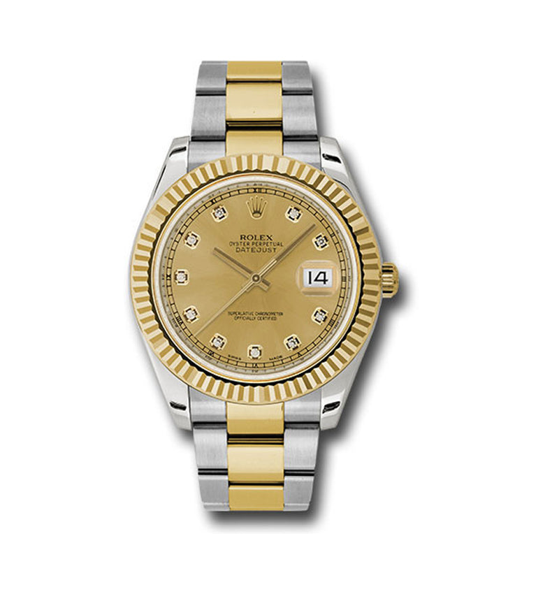 Rolex Steel and Yellow Gold Rolesor Datejust 41mm Champagne Diamond Dial 126333 chdo