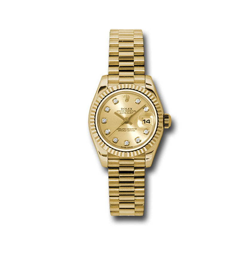Rolex Yellow Gold Lady-Datejust 26, Fluted Bezel, Champagne Jubilee Diamond Dial, President Bracelet, Ref. 179178, view 3